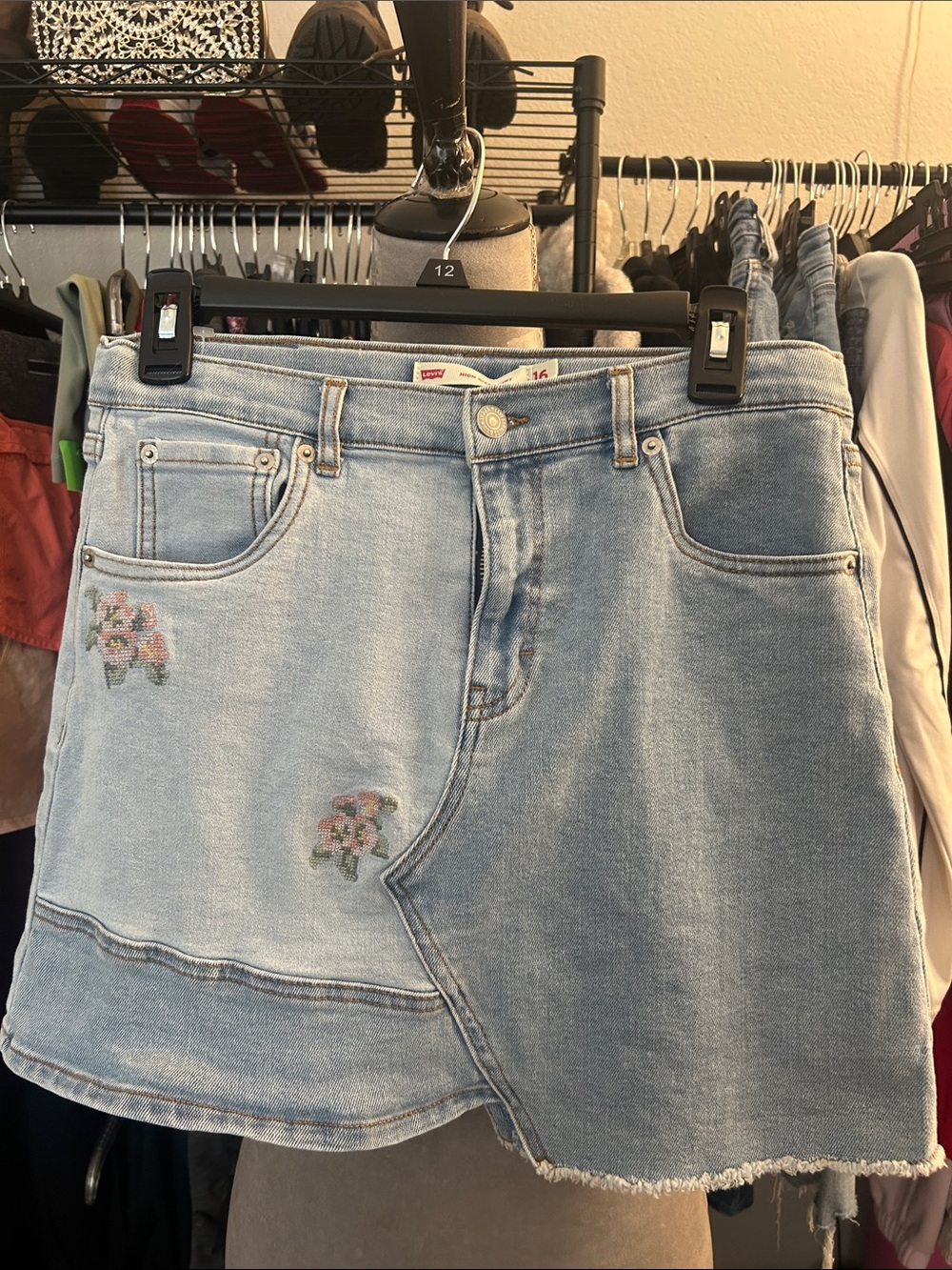 Levi's Light Blue Denim Mini Skirt with Floral Embroidery